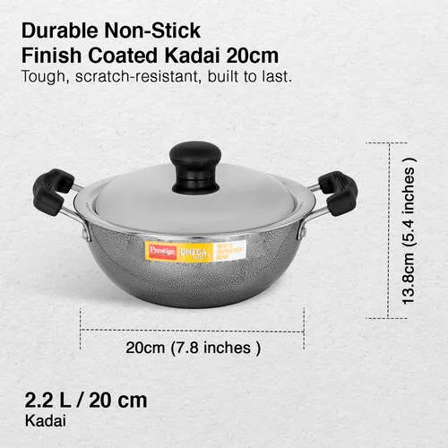 Prestige Omega Select Plus Aluminium Flat Base Non-Stick Coating Kadai with SS Lid, 20cm (Black) - Alternate View